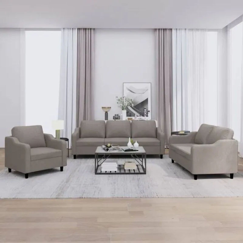 3-tlg. Sofagarnitur Modern aus Stoff mit Kissen in Taupe Meliert von vidaxl - Bild 1