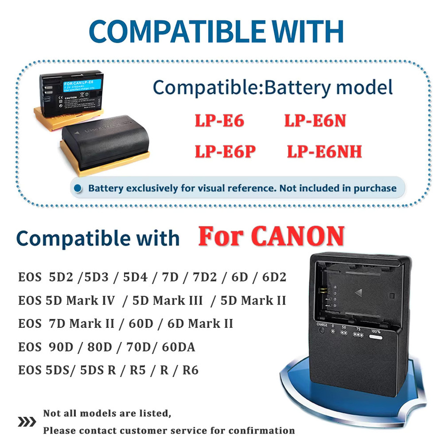 LC-E6E Ladegerät für Canon LP-E6 und LP-E6N Akkus in Schwarz - Bild 5