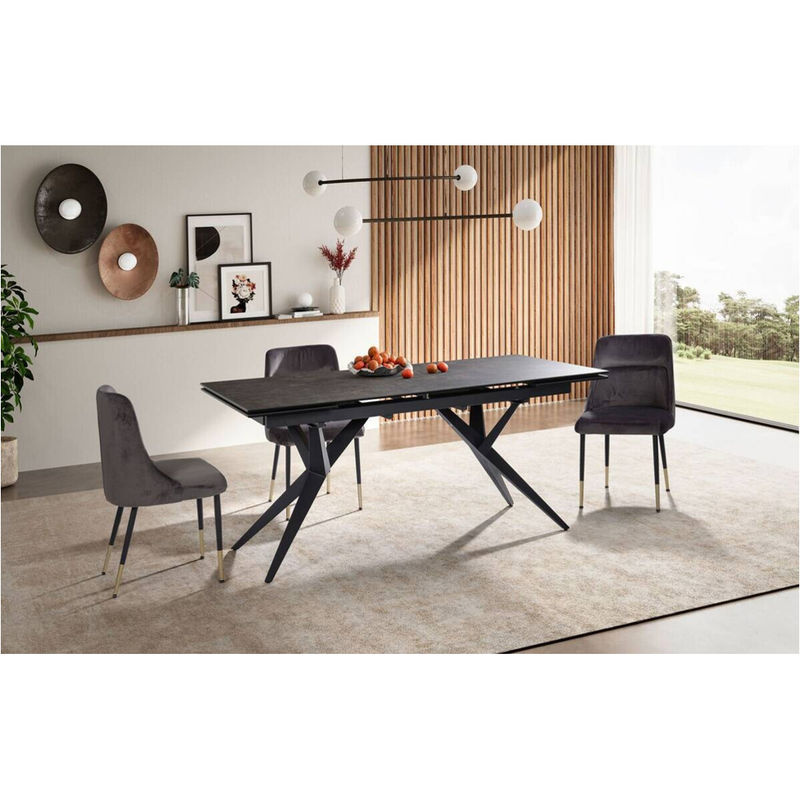 Moderner Esstisch in Schwarz Marmor Optik aus Keramik und gehärtetem Glas, ausziehbar, B/T/H: 180 x 76 x 95 cm - Bild 2