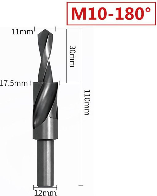HSS Senkspiral-Stufenbohrer für Metall in Schwarz und Silber, M10, Edelstahl - Bild 1