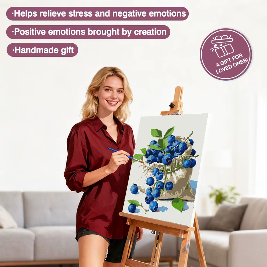 Huacan Malen-nach-Zahlen-Set, Blaubeeren-Motiv, Obst-Malset, Leinwand - Bild 2