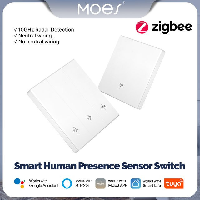 MOES Tuya Zigbee Smart Human Presence Switch mit mmWave Radarerkennung, Wandleuchte in Weiß, kompatibel mit Alexa und Google Home, mit Neutralleiter-Option - Bild 1