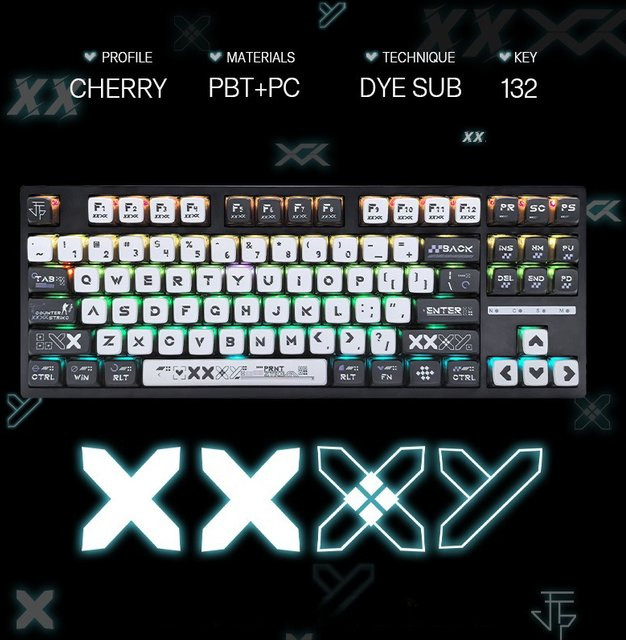 4-seitige Tastenkappen mit klarem Obermuster für mechanische MX-Tastaturen, 132 Tasten mit Numpad für 60 % 75 % 87 % 96 % 100 Layouts, PC+PBT-Material, Farben: Schwarz, Weiß, Transparent - Bild 1