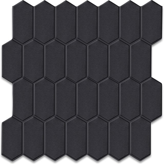 Vividtiles Wandfliesen 3D-Sechskant-Fliesenaufkleber in Schwarz Matt, 10 Blatt wasserdichte Vinyl-Tapete für Küche und Badezimmer - Bild 1