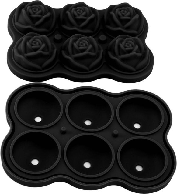 CosyHome Rosen Eiswürfelform aus Silikon mit Deckel, 6 Würfel, BPA-frei, Schwarz - Bild 1