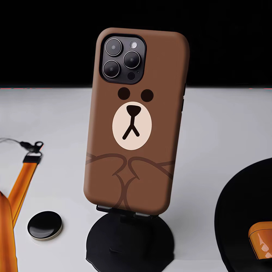 Aurbe 2-in-1 MagSafe Hülle mit mattem Schutzfilm für iPhone 17 16 15 14 Plus Pro Max, stoßfeste Hartschale mit Braunbär-Design, Braun - Bild 4