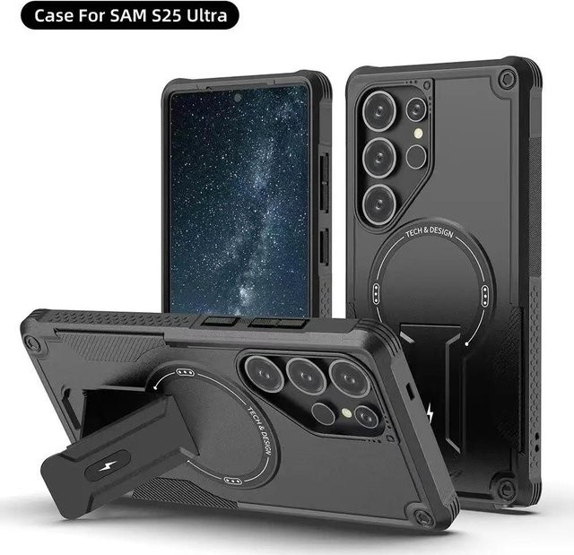 Armor Magnetische Hülle für Samsung Galaxy S25 Ultra Plus mit MagSafe und Halterung, Schwarz - Bild 1