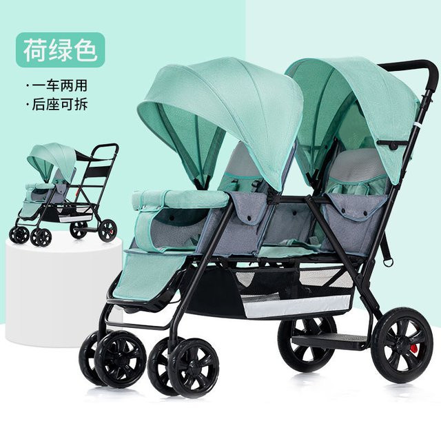 Multifunktionaler Doppelkinderwagen von Warm house in Grün, faltbarer Zweiwege-Doppelkinderwagen mit Allradantrieb - Bild 1