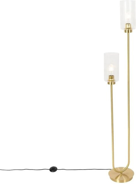 QAZQA Art-Deco Stehlampe Laura in Gold mit transparentem Glas, 2-flammig - Bild 1