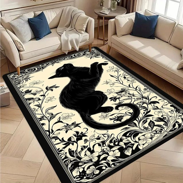 VIKAMA Black Cat Celestial Teppich, rutschfest und waschbar, Multicolour, Rechteckig - Bild 1