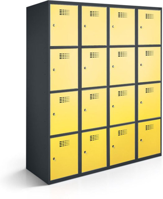 rotstahl Fächerschrank mit 16 Fächern in Gelb und anthrazitgrauem Korpus, B/T/H: 120 x 50 x 180 cm - Bild 1