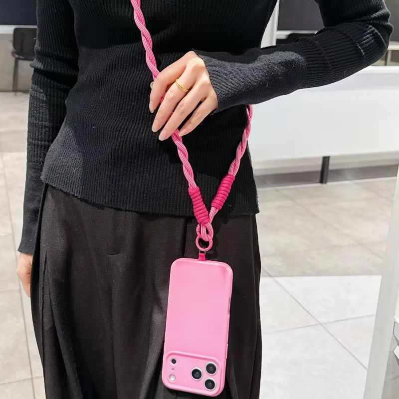 EHUIDE Lanyard-Hülle für iPhone (kompatibel mit iPhone 17 Pro Max, 16, 15, 14, 13, 12, 11 Plus), luftstoßfeste Umhängetasche mit Halsband im Candy Braid Design, Farbe: Pink - Bild 2