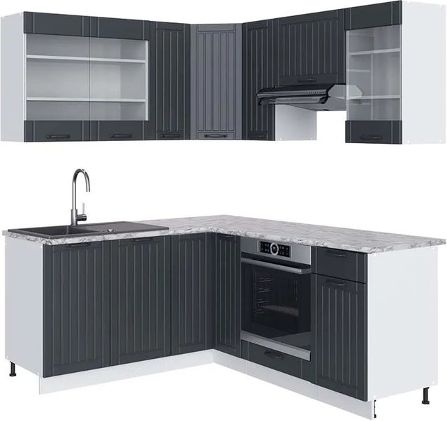 Vicco Fame-Line Eckküche im Landhausstil in Anthrazit und Weiß mit Marmor-Optik, B/T/H: 160 x 190 cm - Bild 1