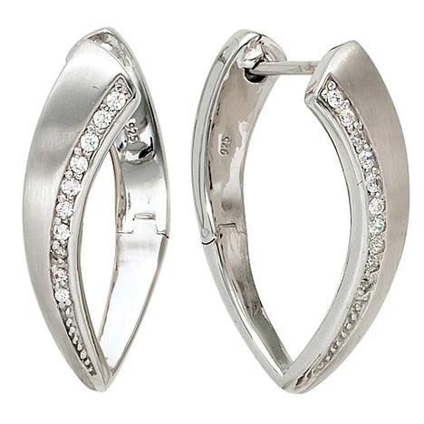 Colfem Creolen 925 Sterling Silber, mattiert, Zirkonia, Ohrringe - Bild 1