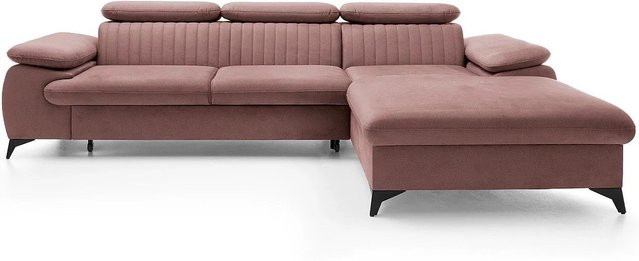 Vente-unique Schlafsofa Samara in Rosa mit Samtbezug und L-Form, Breite: 280 cm - Bild 1