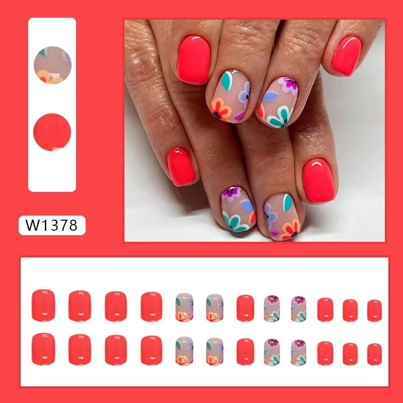 EOEKKY Nagelset Blumen-Mode, 24-teilig, künstliche Acryl-Nägel, Glänzend, Kinder - Bild 2