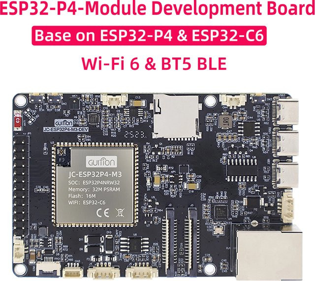 SHCHV ESP32-P4-Modul-Entwicklungsplatine mit ESP32-C6, 32 MB PSRAM, 16 MB Flash, WiFi 6, Bluetooth 5, RJ45 Ethernet, MIPI DSI, CSI, USB OTG, Farbe: Schwarz - Bild 1