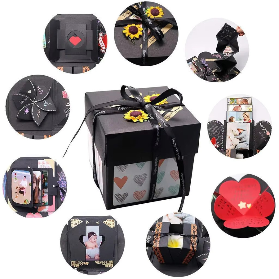 DIY Explosion Fotoalbum Geschenkbox aus Papier in Schwarz für romantische Überraschungen - Bild 4