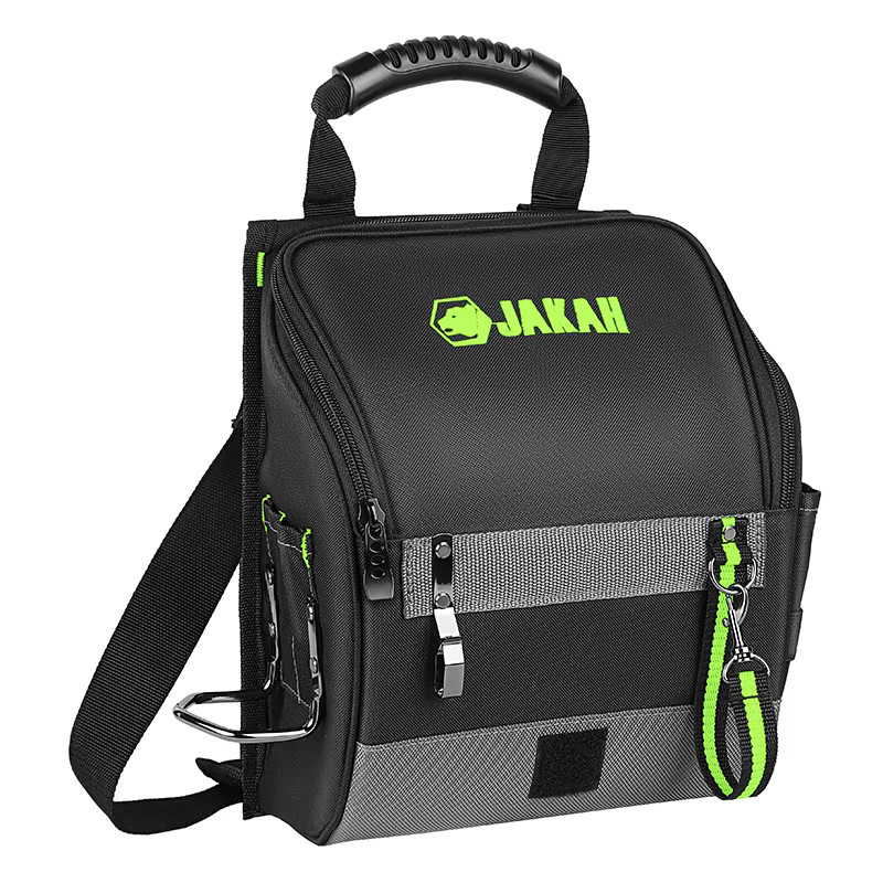 JAKAH Professionelle Elektriker-Werkzeugtasche JK-208 mit Mehrfach-Taschen, ergonomischem Gummigriff und gepolstertem Schultergurt, Schwarz Grün - Bild 4