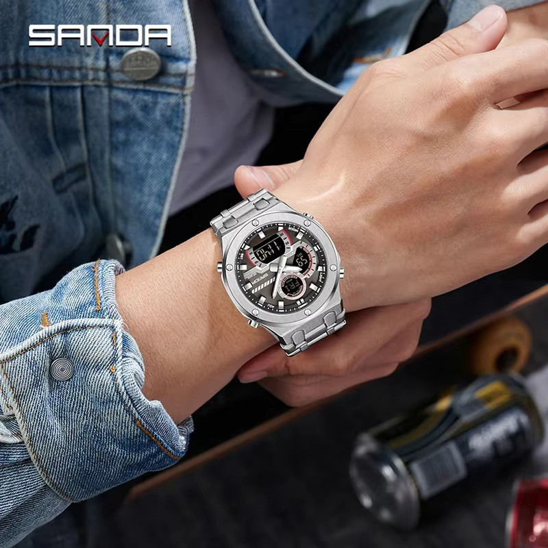 SANDA Chronograph Armbanduhr, Quarz, Edelstahl, Herren - Bild 3