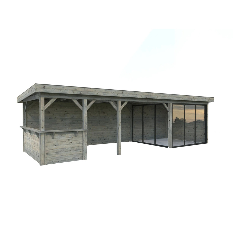 Palmako Pavillon Lenna Set 415 Slide aus Fichtenholz in Grau mit Alu-Schiebetüren und PZ-Schloss, B/H/T: 876 x 245 x 300 cm - Bild 2