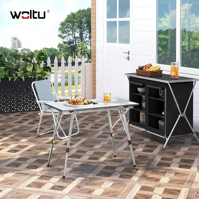 WOLTU Klappbarer Campingtisch aus Metall in Silber, Höhenverstellbarer Schreibtisch für Garten, Picknick und Reisen - Bild 1