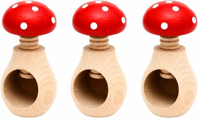Dekohelden24 3er Set Handgemachte Nussknacker Fliegenpilz in Rot mit Schraubgewinde, B/T/H: 6 x 6 x 10 cm - Bild 1