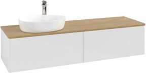 V&B Waschtischunterschrank Antao ohne Frontstruktur, Wandhängend, Eiche Honig und Weiß Lack, B: 160 cm, T: 50 cm - Bild 1