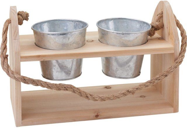 VBS Pflanztopfhänger mit 2 Töpfen aus Holz und Zink in Beige, Höhe: 19,0 cm, Breite: 13,0 cm, Tiefe: 13,0 cm - Bild 1