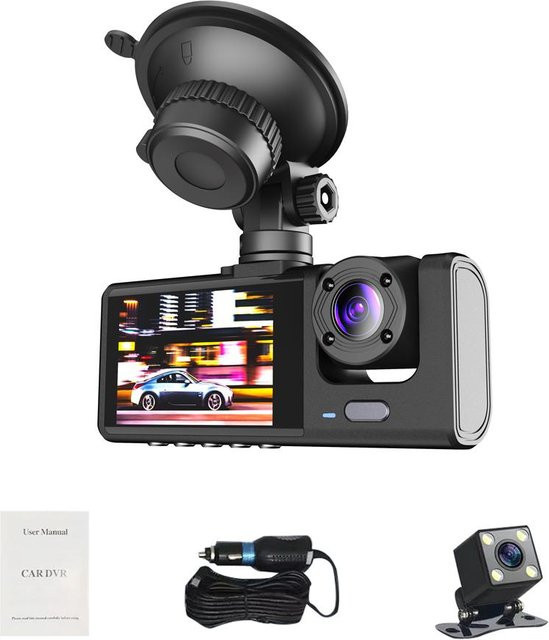 VehicleKit 1080P Full HD Dashcam Set für vorne, innen und hinten mit 2-Zoll-Bildschirm in Schwarz - Bild 1