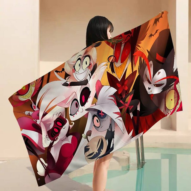 Buntes Hazbin Hotel Anime Strandtuch aus Mikrofaser und Baumwolle, sandfrei und schnelltrocknend, B/B: 30 x 30 cm - Bild 1