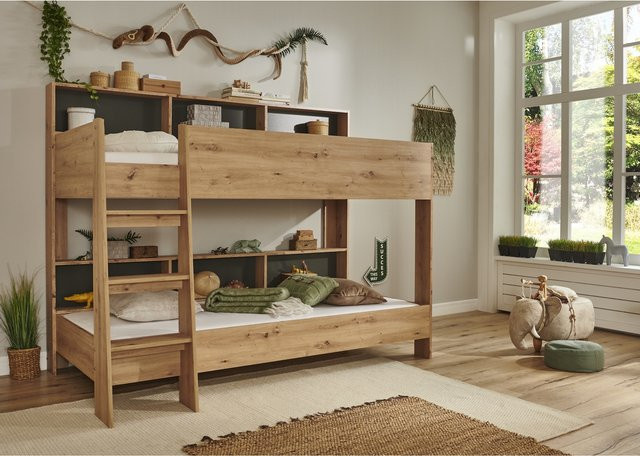 Relita Etagenbett SWAY in Eiche Artisan Dekor mit 2 Liegeflächen und Regalen, Farbe Braun, B/T/H: 90 x 200 cm - Bild 1