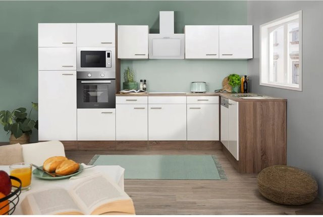 Respekta Winkelküche in Weiß Seidenglanz mit zeitlosem Design, B/H/T: 340 x 205 x 172 cm - Bild 1