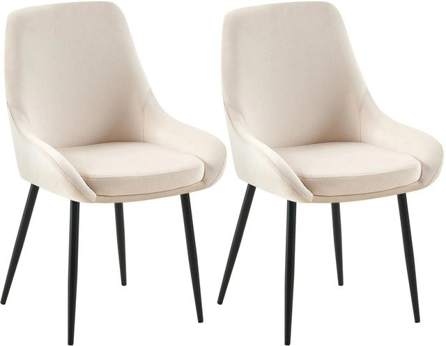 DELUKE 2er Set Esszimmerstühle PUNAR aus Samt in Creme und Schwarz, B/T/H: 50 x 53 x 86 cm - Bild 1
