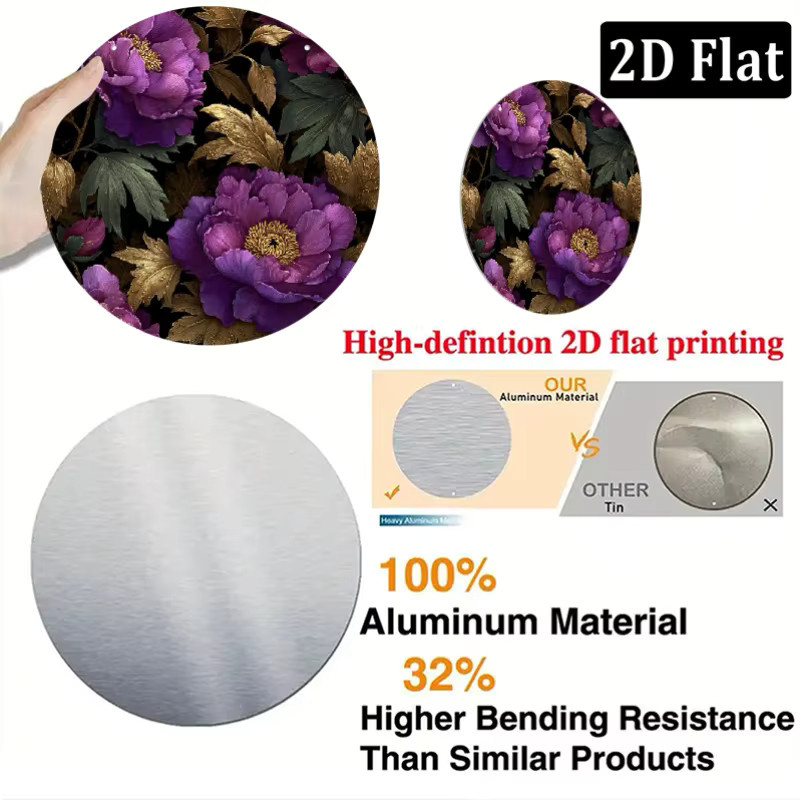 CIFBUY Runde Aluminium-Wanddekoration mit Pfingstrosen-Blumenmuster in Multicolour, Durchmesser: 20,32 cm - Bild 3