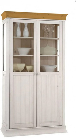 Vitrine Boston aus massiver Kiefer in Weiß im Landhausstil mit Glastüren und Regalböden, H x B x T: 210 x 110 x 45 cm