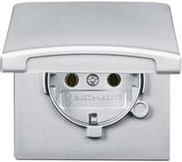 Busch-Jaeger Schuko-Steckdoseneinsatz IP44 Unterputz mit Klappdeckel in Silber - Bild 1