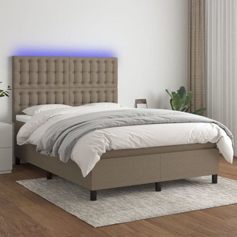 vidaxl Boxspringbett mit Matratze in Taupe meliert, Stoff und Holz, B/T/H: 190 x 140 x 118 cm - Bild 1