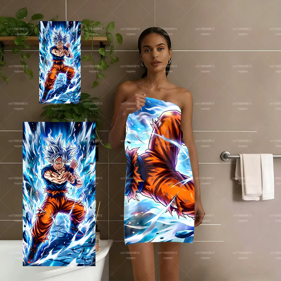 Bandai Dragon Ball Ultra Instinct Goku Strandtuch in Blue Ice Flame, schnelltrocknendes Mikrofaser Badetuch für Erwachsene - Bild 5