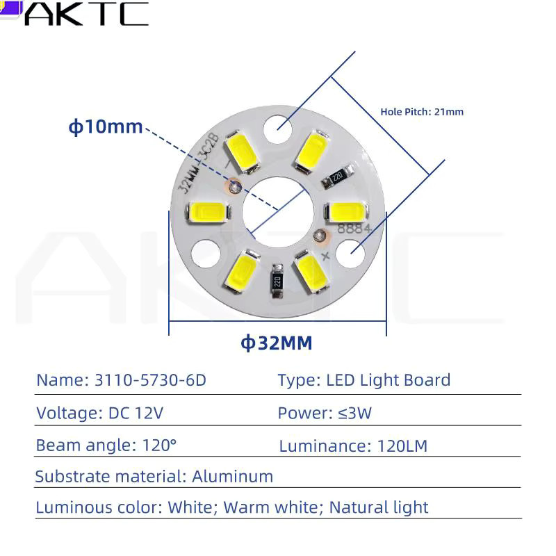 Ankatec 10er Set LED-Lichtplatinen SMD5730 mit 6 LEDs, DC 12 V, 3 Watt, Aluminium, Warmweiß, Durchmesser: 32 mm - Bild 2