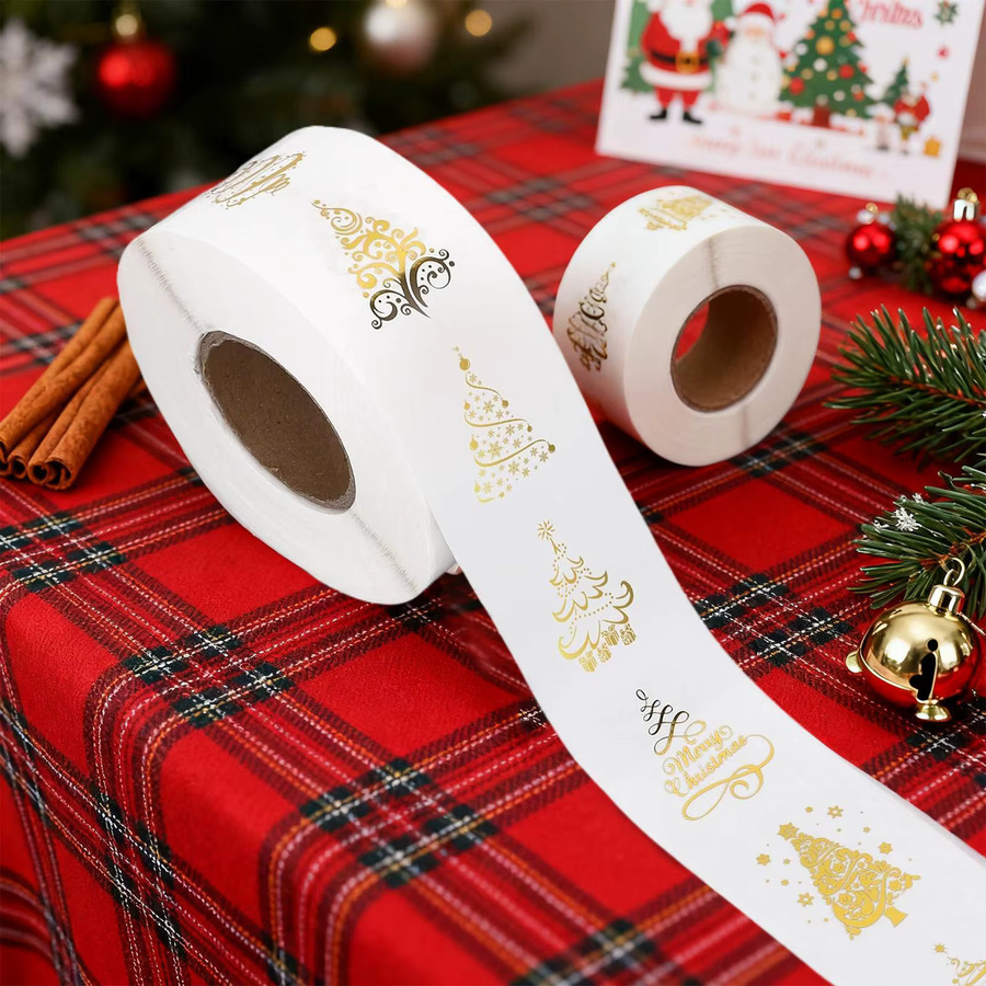 500 Stück Weihnachtsgeschenk-Etikettenaufkleber für Kinder mit Goldfolie und Baum-Motiv, selbstklebend, transparent, Durchmesser: 2,5 cm - Bild 3