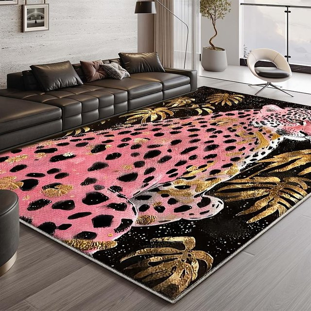 Karpetti Samt Teppich mit Leopardenmuster und goldenen Akzenten in Grau, B/T: 60 x 40 cm - Bild 1