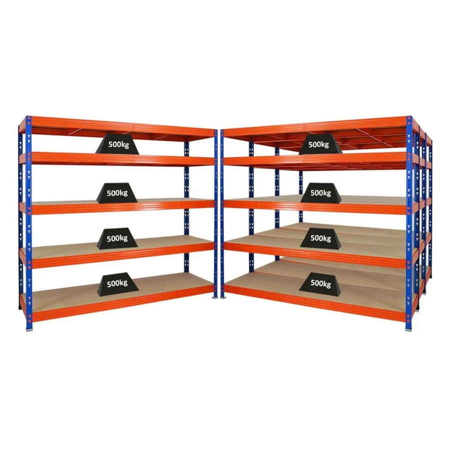 PROREGAL Rhino Schwerlastregal Set 4er Pack, Blau/Orange, H x B x T: 180 x 200 x 60 cm, 5 Ebenen mit Spanplatten, 500 kg Fachlast - Bild 2
