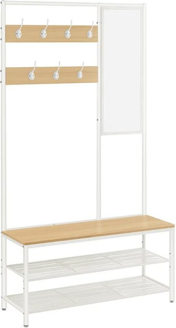 VASAGLE Garderobenständer Modern mit Spiegel und 7 Haken, Eiche-Weiß, B/T/H: 35 x 98 x 180 cm - Bild 2