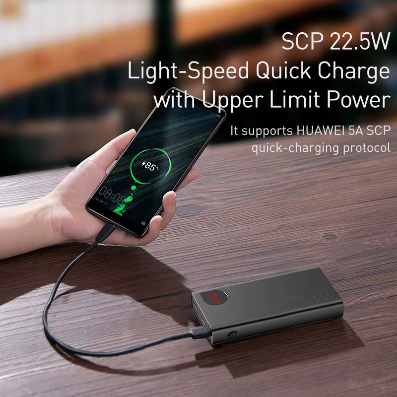 Baseus Adaman Powerbank 10000mAh mit 22,5W Schnellladung, USB-C und 2x USB-A, Schwarz - Bild 3