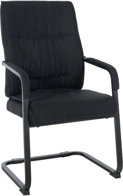 DELUKE XL Besucherstuhl MIAMI Konferenzstuhl und Bürostuhl aus Stoff in Schwarz mit Armlehnen und Freischwinger-Gestell, B: 58 cm, T: 65 cm, H: 102 cm - Bild 1