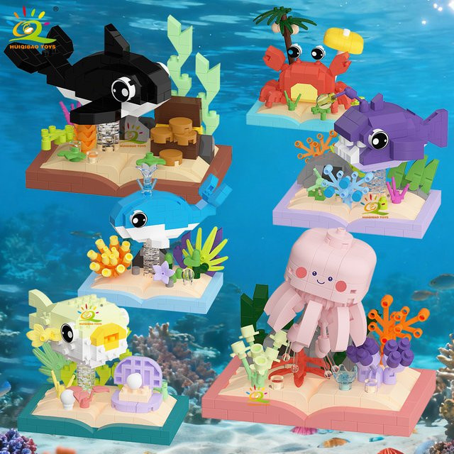HUIQIBAO Ocean Series Micro Building Block Orcas Lantern Fish Blue Whales, Mini Brick Set - Bild 1