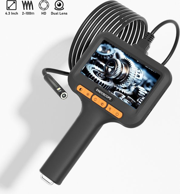 ILIHOME Industrielles Endoskop mit 4,3-Zoll-IPS-Bildschirm und wasserdichter 8 mm LED-Sonde für die Kfz-Inspektion in Schwarz - Bild 1
