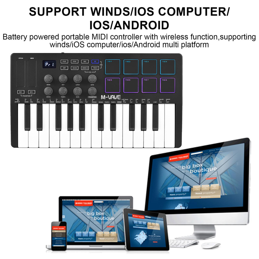 M-VAVE Mini MIDI-Controller mit 25 Tasten, tragbare USB und Bluetooth Musik-Steuerungstastatur in Schwarz - Bild 4