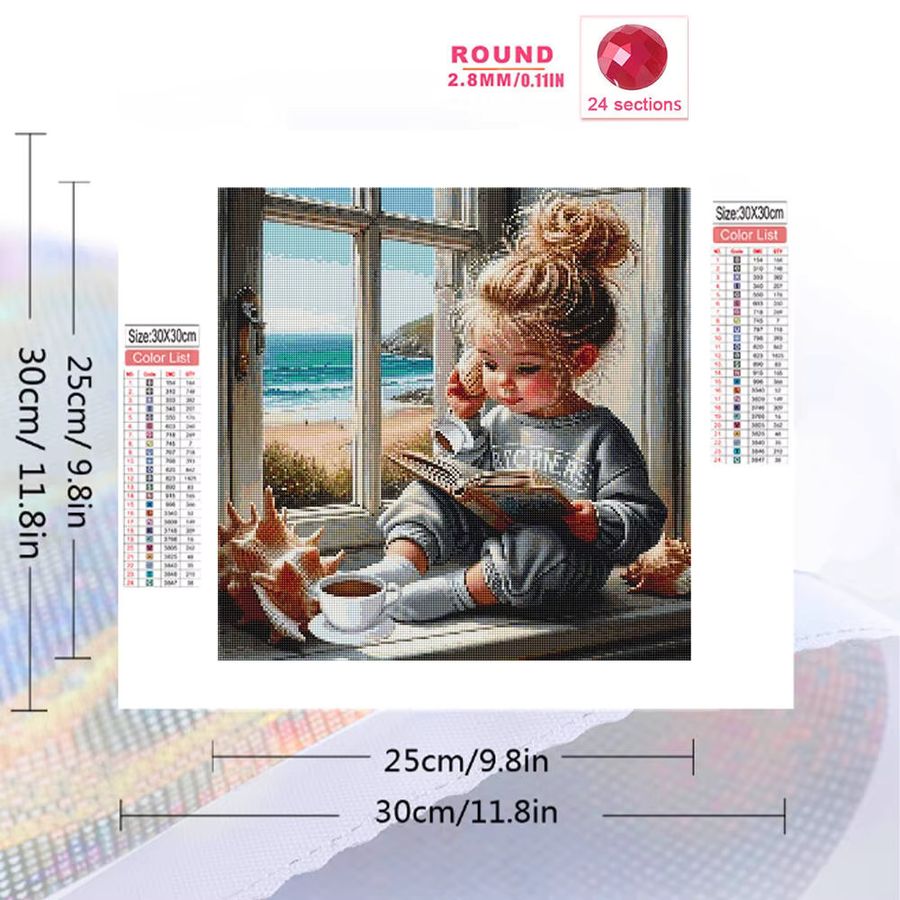 YUTTEE Diamantmalerei Mädchen Porträt als DIY Mosaik Set für Kinder und Anfänger in runder Ausführung - Bild 1
